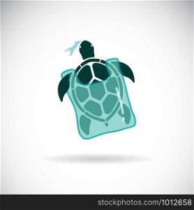 Vector of turtle trapped in a plastic bag on white background., Wild Animals. Underwater animal. Easy editable layered vector illustration.