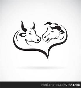Vector of two bull head design on white background. Easy editable layered vector illustration. Wild Animals.