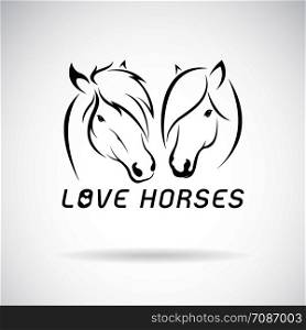 Vector of two horses head design on white background., Wild Animals. Horse logo or icon. Expression of love. Easy editable layered vector illustration.