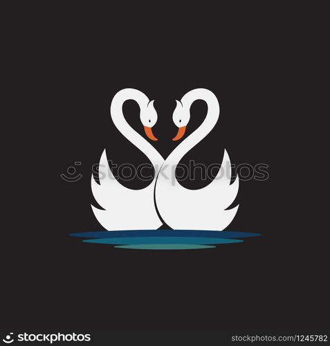 Vector of two white swan design on black background. Wild Animals. Birds. Easy editable layered vector illustration.