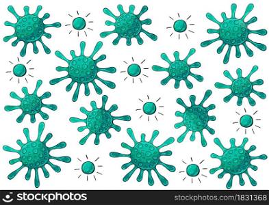 Vector of viruses on white background. Bacteria, germs microorganis, virus cell. Coronavirus. Icons set. Vector of viruses on white background. Bacteria, germs microorganis, virus cell. Coronavirus. Icons set. COVID-2019