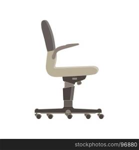 Vector office chair flat icon isolated. Furniture side view illustration design style. Arm armchair black boss business comfort. Element empty ergonomic shape office silhouette seat symbol. White.