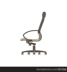 Vector office chair flat icon isolated. Furniture side view illustration design style. Arm armchair black boss business comfort. Element empty ergonomic shape office silhouette seat symbol. White.