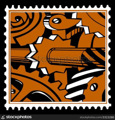 vector old mechanism on postage stamps