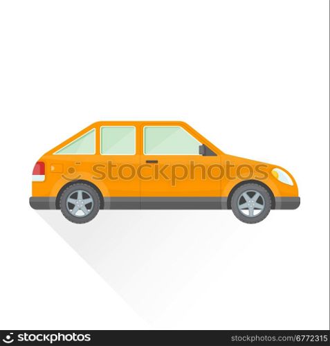vector orange color flat design hatchback coupe body type vehicle illustration isolated white background long shadow&#xA;
