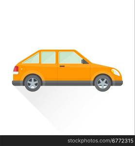vector orange color flat design hatchback coupe body type vehicle illustration isolated white background long shadow&#xA;