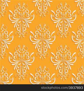 Vector Orange Seamless Background with 3d Floral Pattern and Backdrop for Greeting or Invitation Card