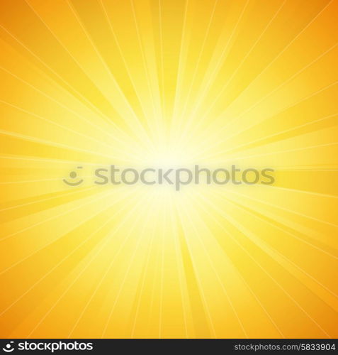 Vector orange shiny sun background with sunbeams, sunrays.