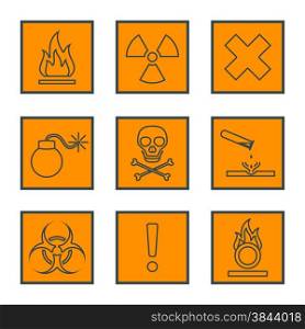 vector orange square black outline hazardous waste symbols warning signs icons &#xA;