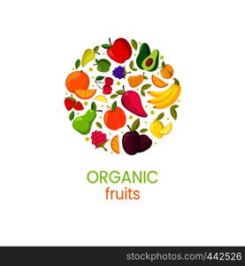 Vector organic fruits frame isolated. Banner with natural fresh food illustration. Vector organic fruits banner with natural fresh food illustration