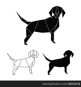 Vector origami dog set. Line, silhouette and polygonal dog logo design isolated on white illustration. Vector origami dog set. Line, silhouette and polygonal dog logo design