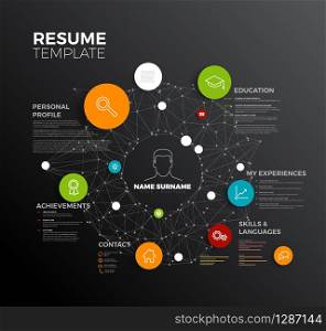 Vector original minimalist cv / resume template - creative profile dark version. Vector original minimalist cv / resume template