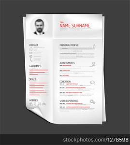 Vector original minimalist cv / resume template - creative version on folded paper