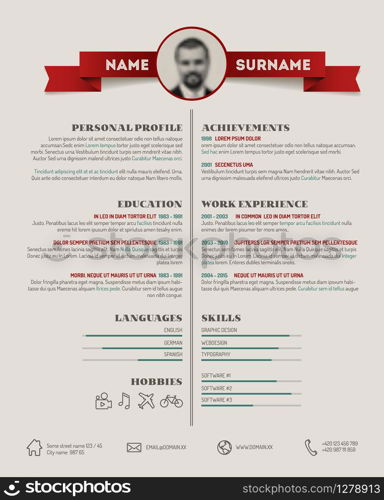 Vector original minimalist cv / resume template - retro version