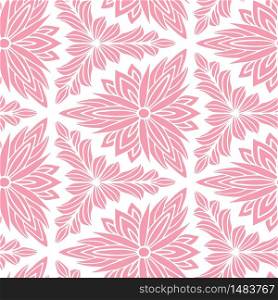 Vector ornamental pattern. Seamless background for fabric or wallpaper. Pink repeating pattern in block print style with floral ornaments. Linen design. Vector ornamental pattern. Seamless background for fabric or wallpaper. Pink repeating pattern in block print style with floral ornaments. Linen design.