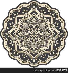 Vector ornamental round lace with damask and arabesque elements. Mehndi style. Orient traditional ornament. Zentangle-like round colored floral ornament.