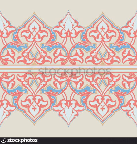 Vector ornate seamless floral pattern in Eastern style. Ornamental vintage pattern for wedding invitations, birthday and greeting cards. Traditional vintage decor brown and white colors.