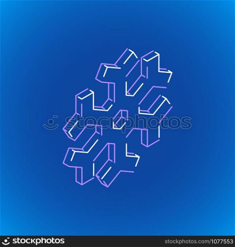 vector outline design isometric geometric snowflake icon illustration isolated dark blue background. isometric geometric snowflake illustration