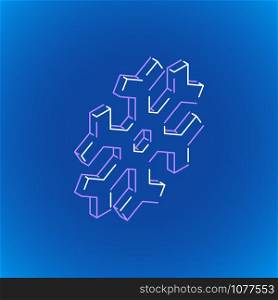 vector outline design isometric geometric snowflake icon illustration isolated dark blue background. isometric geometric snowflake illustration