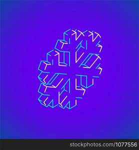 vector outline design isometric geometric snowflake icon illustration isolated violet blue background. isometric geometric snowflake illustration
