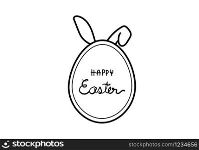 Vector outline drawing-easter egg with rabbit ears, isolated on white background. Thin line illustration.