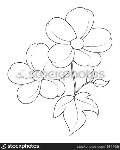 Vector outline empty flower silhouette isolated on white background for coloring t themed nature design. Flat style.