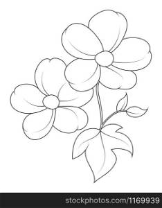 Vector outline empty flower silhouette isolated on white background for coloring t themed nature design. Flat style.