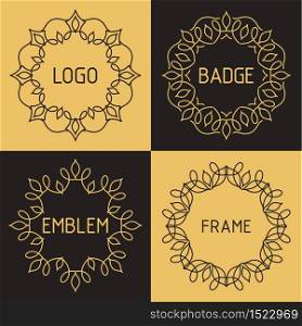 Vector outline frames and badges. Elements design templates for logo, emblems and monogram.