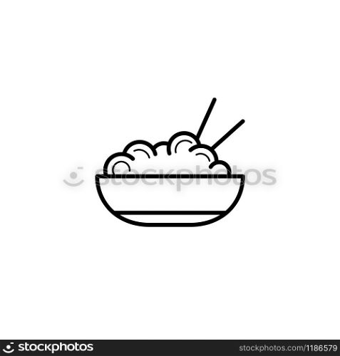 Vector outline icon ramen bowl noodles with chopstick. Asian food logo. Spaghetti illustration sign.