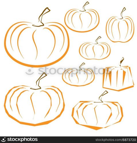 Vector outline pumpkins set on white background.. Vector outline pumpkins set on white background. Different shapes of pumpkins.