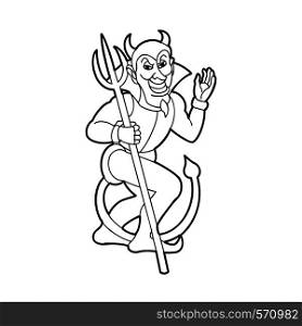 Vector outline silhouette of devil holding trident isolated on white background.Vector illustration, icon, clip art.. Vector outline silhouette of devil holding trident isolated on