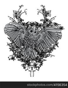 vector owl with floral vintage illustration
