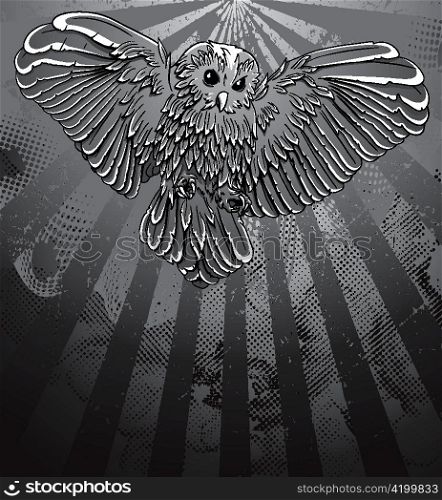 vector owl with grunge background