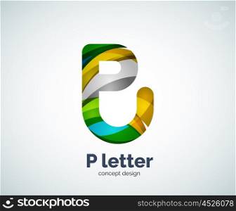 Vector P letter business logo, modern abstract geometric elegant design. Created with waves