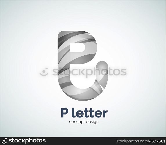 Vector P letter business logo, modern abstract geometric elegant design. Created with waves