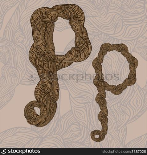 "vector "p" letter of oak tree wooden texture on seamless wooden background"