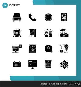 Vector Pack of 16 Glyph Symbols. Solid Style Icon Set on White Background for Web and Mobile.. Creative Black Icon vector background