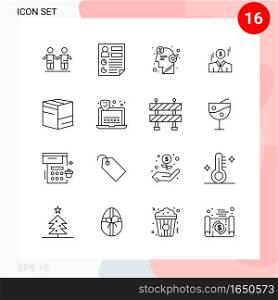 Vector Pack of 16 Icons in Line Style. Creative Outline Pack isolated on White Background for Web and Mobile.. Creative Black Icon vector background
