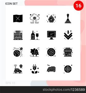 Vector Pack of 16 Icons in Solid Style. Creative Glyph Pack isolated on White Background for Web and Mobile.. Creative Black Icon vector background