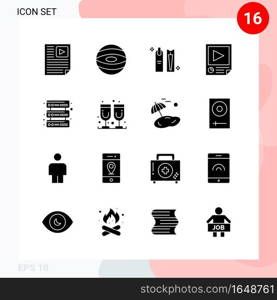 Vector Pack of 16 Icons in Solid Style. Creative Glyph Pack isolated on White Background for Web and Mobile.. Creative Black Icon vector background