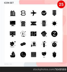 Vector Pack of 25 Icons in Solid Style. Creative Glyph Pack isolated on White Background for Web and Mobile.. Creative Black Icon vector background