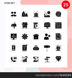 Vector Pack of 25 Icons in Solid Style. Creative Glyph Pack isolated on White Background for Web and Mobile.. Creative Black Icon vector background