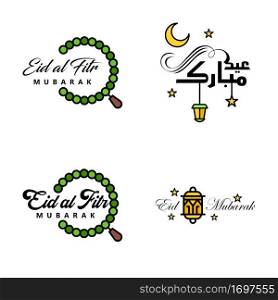 Vector Pack of 4 Arabic Calligraphy Text Eid Mubarak Celebration of Muslim Community Festival
