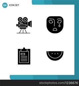 Vector Pack of 4 Glyph Symbols. Solid Style Icon Set on White Background for Web and Mobile.. Creative Black Icon vector background