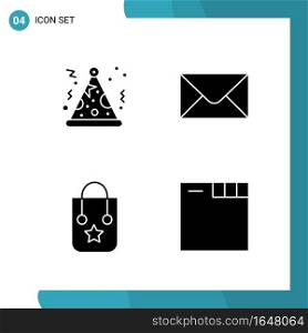 Vector Pack of 4 Glyph Symbols. Solid Style Icon Set on White Background for Web and Mobile.. Creative Black Icon vector background