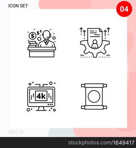 Vector Pack of 4 Icons in Line Style. Creative Outline Pack isolated on White Background for Web and Mobile.. Creative Black Icon vector background