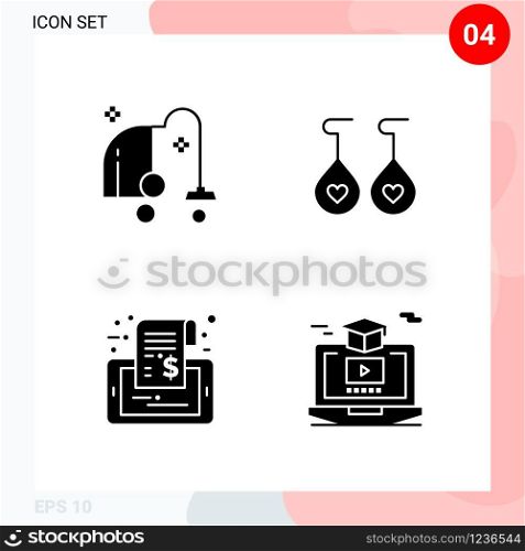 Vector Pack of 4 Icons in Solid Style. Creative Glyph Pack isolated on White Background for Web and Mobile.. Creative Black Icon vector background