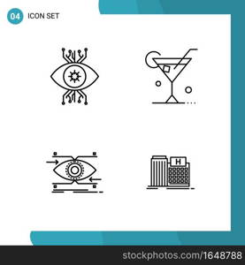 Vector Pack of 4 Outline Symbols. Line Style Icon Set on White Background for Web and Mobile.. Creative Black Icon vector background