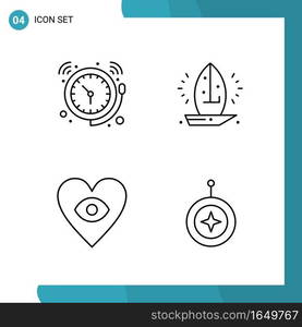 Vector Pack of 4 Outline Symbols. Line Style Icon Set on White Background for Web and Mobile.. Creative Black Icon vector background