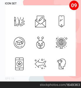 Vector Pack of 9 Icons in Line Style. Creative Outline Pack isolated on White Background for Web and Mobile.. Creative Black Icon vector background